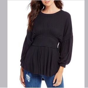Free People Black Blouse with Balloon Sleeves